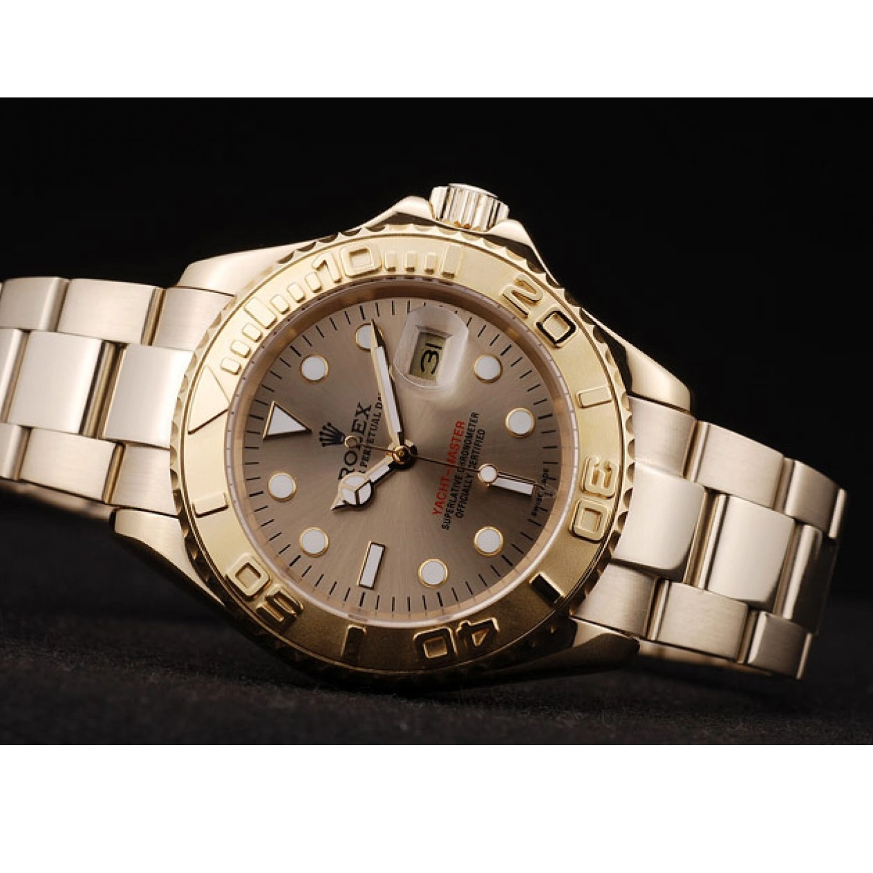 Aaa replica Rolex Yacht Master Gold Dial Gold 98232 Bezel 0604